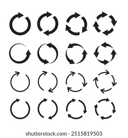 Satz rotierender Pfeile. Pfeile folgen einem Kreis. Kreisförmige Gestaltungselemente. Kreis-Infografik.