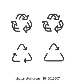 Satz rotierender Pfeile im Dreiecksymbol. Einzelne Konzepte wiederverwerten. Moderner Umriss auf weißem Hintergrund