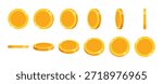 Set of rotating gold coin icons shown at different angles. Flat vector illustration of golden coins isolated on white background, ideal for animation frames, UI elements, and finance designs.