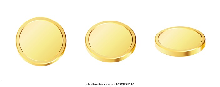 Juego de monedas de oro rotativas. Dinero dorado. Aplicable a juegos de azar, jackpot o ilustración bancaria o financiera. Se puede usar para premios de videojuegos, cintas. Ilustración vectorial.