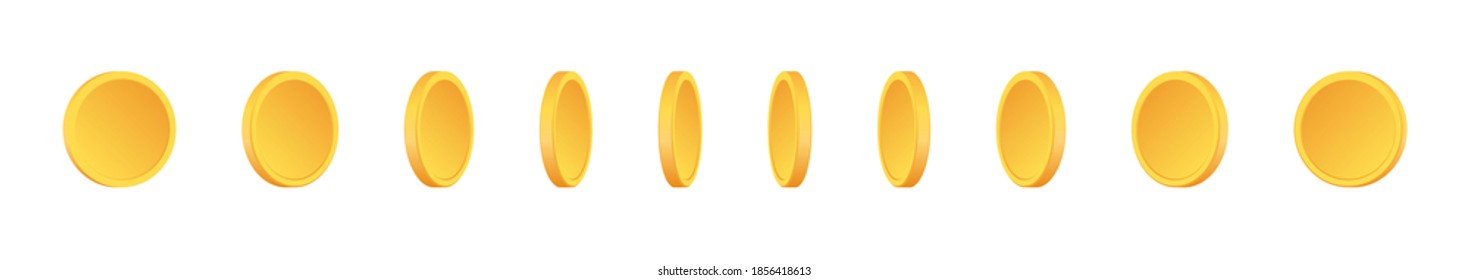 Set of rotating gold coins. Golden money set. Applicable for gambling games, jackpot or bank or financial illustration. Can be used for video game awards, ribbons. Vector illustration.