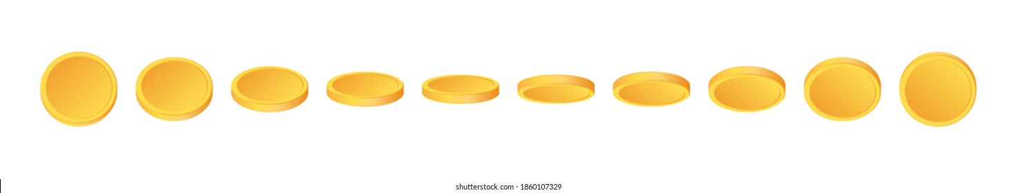Set of rotating gold coins. Golden money set. Applicable for gambling games, jackpot or bank or financial illustration. Can be used for video game awards, ribbons. Vector illustration.