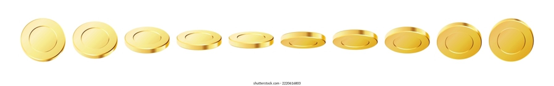 Set of rotating gold coins. Golden money set. Applicable for gambling games, jackpot or bank or financial illustration. Video game awards, ribbons. Vector illustration.