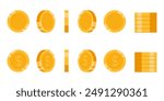 Set of rotating gold coins isolated on a white background. Set of icons of gold coins rotating in different angles for animation. Set of gold coins. Dollars. Flat vector illustration.