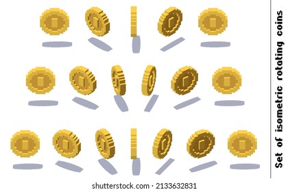 Set of rotating pixel coins for game or app animation