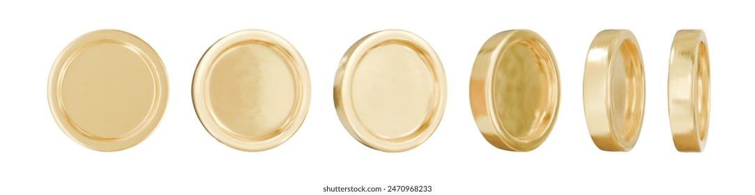 Set of rotating realistic gold coins with star sign on transparent background. Award coins. Golden money set. Applicable for gambling games, jackpot illustration. Vector illustration.