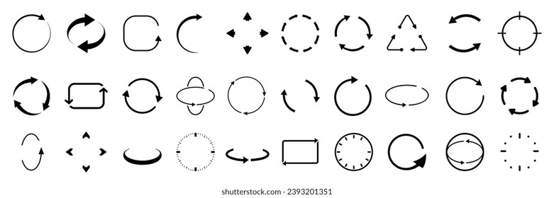 Set rotation arrows, set around view sign, icons with around arrows to indicate the rotation or panorama to 360 degrees - vector