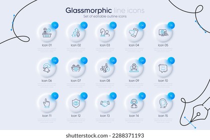 Set of Rotation gesture, Telemedicine and Employee result line icons for web app. Online shopping, Support, Presentation time icons. Eye protection, Handshake, Heart signs. Employee hand. Vector