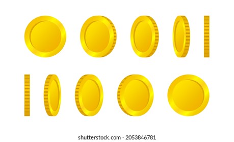 Set of rotation gold coins at different angles for animation. Vector illustration