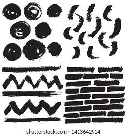 Set rough black ink spots pattern elements 