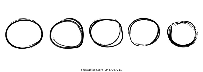 Set of Rough grunge circular. hand drawn brush stroke icon frame element. Vector Illustration.