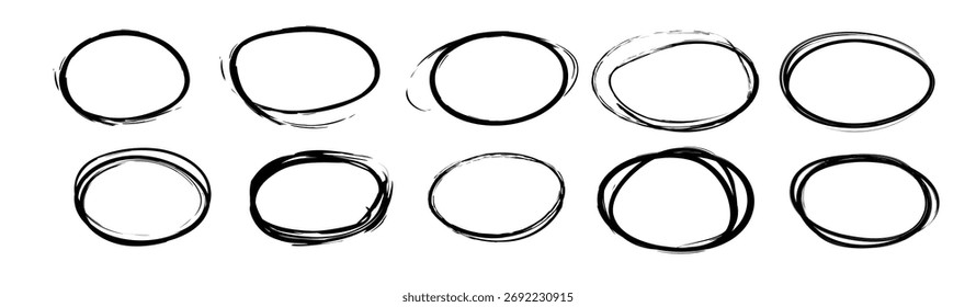 Conjunto de icono de trazo de pincel dibujado a mano circular grunge áspero