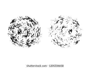 Set of rough grunge ragged round textures. Dirty ink textured label. Vector isolated illustration.