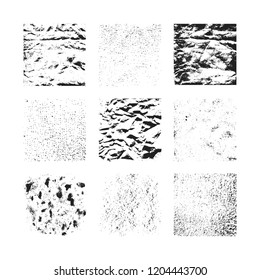 Set of rough grunge textures. Dirty square ink torn box. Vector isolated illustration.