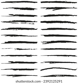 Set of rough grunge vector brushes. Black lines with torn edges isolated on a transparent background. Vintage striped seamless repeat pattern. Hand-drawn design element