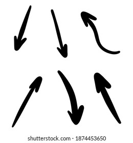 Conjunto de flechas de elementos hechos a mano y dibujadas a mano, puntos de paso aislados en el vector EPS de fondo blanco