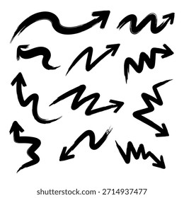 Conjunto de Rough Hand Drawn Brush Stroke Arrows Señales direccionales Colección