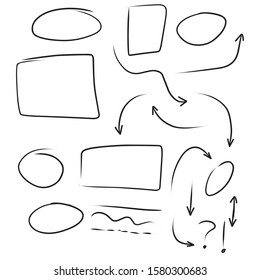 Set of rough hand drawn, handmade elements arrows, waypoints isolated on white background EPS Vector