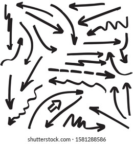 Set of rough hand drawn, handmade elements arrows, waypoints isolated on white background EPS Vector

