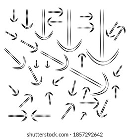 Conjunto de flechas de elementos hechos a mano y dibujadas a mano, puntos de paso aislados en el vector EPS de fondo blanco