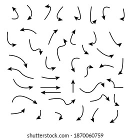 Set of rough hand drawn, handmade elements arrows, waypoints isolated on white background EPS Vector