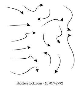 Conjunto de elementos de flecha hechos a mano y dibujados a mano, puntos de paso aislados en el vector EPS de fondo blanco