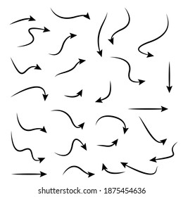 Set of rough hand drawn, handmade elements arrows, waypoints isolated on white background EPS Vector
