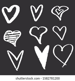 Set of rough hand drawn heart shapes different styles and decorations EPS Vector