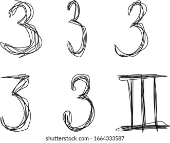 Set of rough hand drawned numbers