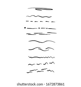 Set of rough handmade, hand drawn underline strokes isolated on white background EPS Vector