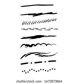 Set of rough handmade, hand drawn underline strokes isolated on white background EPS Vector