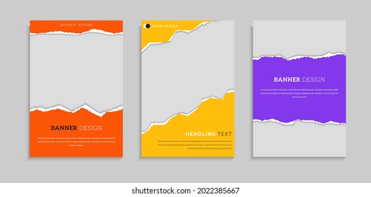 Set Of Rough Ripped Paper Sheet Banner Design Template. Colorful Frame Rip Paper Torn Design