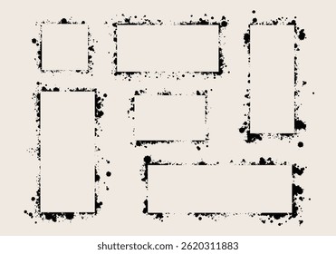 set of rough stencil style frames with spray paint texture. Urban graffiti-inspired borders, ideal for highlighting text with an edgy, street art vibe.
