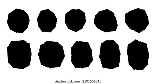 Set of rough torn paper isolated on white background. Black silhouette shapes with ragged edges