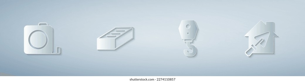 Set Roulette construction, Brick, Crane hook and House with trowel. Paper art style. Vector
