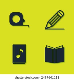 Set Roulette construction, Open book, Audio and Pencil and line icon. Vector
