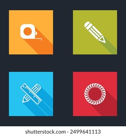 Set Roulette construction, Pencil, Crossed ruler and pencil and Laurel wreath icon. Vector