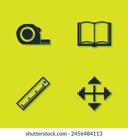Set Roulette construction, Pixel arrows in four directions, Ruler and Open book icon. Vector
