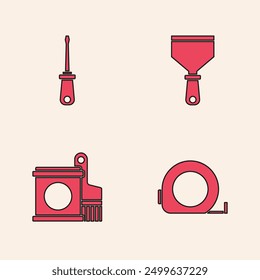 Set Roulette construction, Screwdriver, Putty knife and Paint bucket and brush icon. Vector