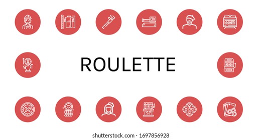 Set of roulette icons. Such as Builder, Measure, Measure tape, Painter, Slot machine, Roulette, Poker chip, Poker, Gambling, Bet , roulette icons