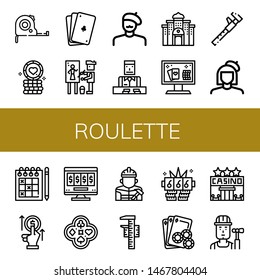 Set of roulette icons such as Measuring tape, Poker chip, Poker, Painter, Croupier, Casino, Online casino, Measure, Sudoku, Bet, Online gambling, Builder, Measuring , roulette