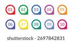 Set of round 1-10 Numbers. colorful number bullet points. simple numbers icon. bullet point circle number. vector icon