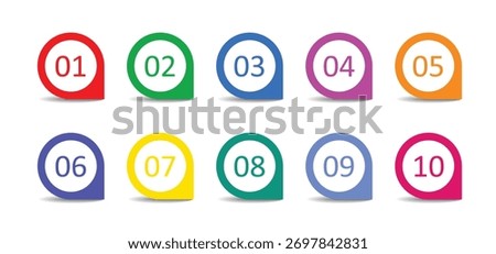 Set of round 1-10 Numbers. colorful number bullet points. simple numbers icon. bullet point circle number. vector icon
