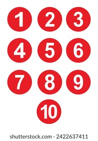 Set of Round 1-10 Numbers Icon set bullet point number icon set, Vector for Education and UI UX Design