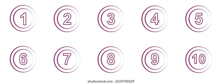   Set of Round 1-10 numbers icon for education and app design. Bullet Point or Circle Number icon symbol sign. 