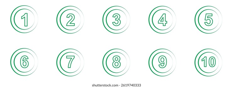  Set of Round 1-10 numbers icon for education and app design. Bullet Point or Circle Number icon symbol sign. 