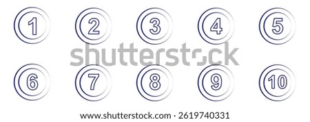   Set of Round 1-10 numbers icon for education and app design. Bullet Point or Circle Number icon symbol sign. 