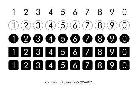 Set of round 1-9 numbers. bullet numbers point. numbers symbol. circle number icon. educational math game. numbers for children