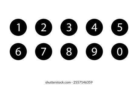 Set of round 1-9 numbers. bullet numbers point. numbers symbol. black circle number icon. educational math game. numbers icon for kids