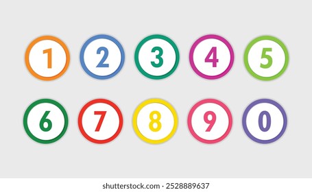 Set of round 1-9 numbers. circle number font icon. number for infographic and presentation. numbers on colorful rounded background